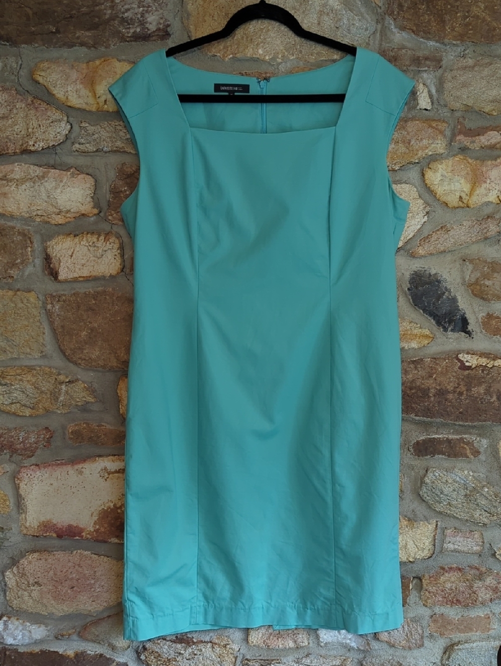 Lafayette 148 New York Aqua Square-Neck Midi Sheath Dress